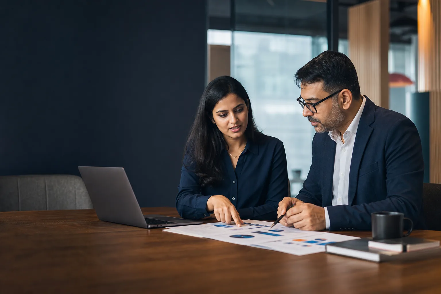 Pulsefy strategist reviewing marketing performance with an Indian business leader